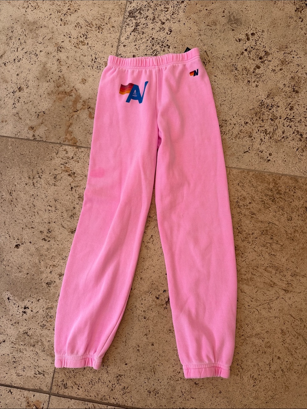 Aviator Nation Pink Kids Fleece Joggers with Rainbow Logo